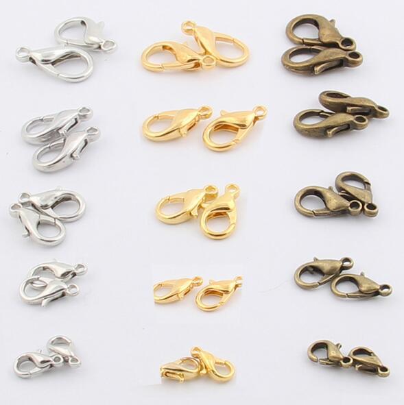 New Classic 10mm 12mm 14mm 16mm 18mm Silver/Gold/Bronze Plated Alloy Lobster Clasps Clasps fit DIY Jewelry