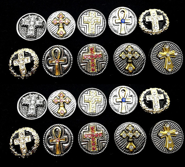 10pcs/lot mix styles interchangeable 18mm Cross Rhinestone vintage retro charms buttons fits diy snaps jewelry brand new