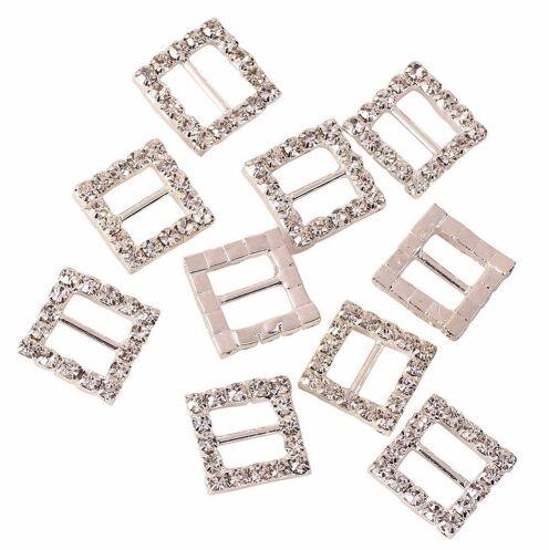 20pcs /set Square Rhinestone Ribbon Buckles Slider Charm Beads for Decoration of DIY Hairpins and Clothes Buttons 20mm