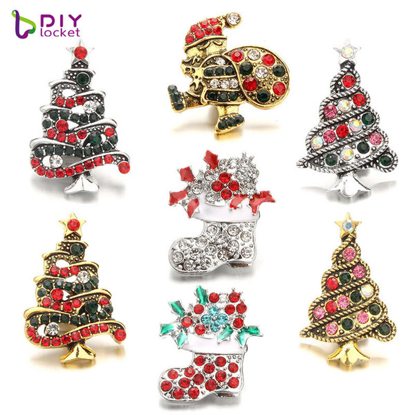 Mix 18mm Christmas Snap Button Charms With Rhinestones LSSN684-586