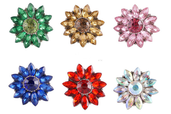 Partnerbeads NOOSA Flower round Snap Jewelry 6 Colors Rhinestone interchangeable Crystal 20mm Vintage snap Button KC9810