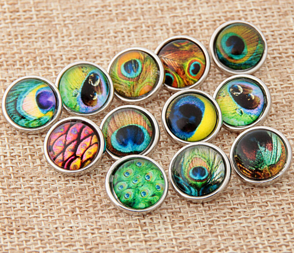 peacock peafowl feather diy snap button 12mm snap button jelwery fit for bracelet mix glass noosa button button fashion acceesories