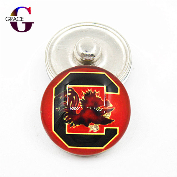 NCAA South Carolina Gamecocks Team Sport Charms Ginger Glass Snap Buttons Fit 18mm Snap Women Bracelet&Bangles Necklace Pendant DIY Jewelry