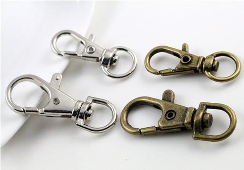 80pcs Silver bronze Plated Metal Swivel Lobster Clasp Clips Key Hooks Keychain Split Key Ring Findings Clasps Making 30mm