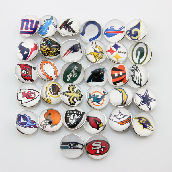 32 Teams Mixed American Football 18mm Snap Button Jewelry Charms For Ginger Snap Bracelet necklace