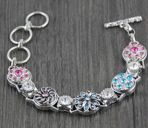 6pcs lot new women 5 button metal ginger snap button bracelet rhinestone silver charm fit 12mm mini ginger snap jewelry