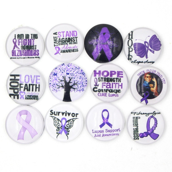 Free Shipping Chunky DIY Interchangeable Purple Ribbon Lupus Awareness Cabochon Snaps for 18mm Snap Jewelry Button Bracelet Rings