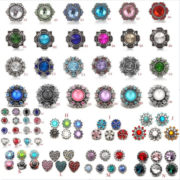 12 styles Noosa Crystal Snap Button 18mm Chunks Flower Heart Owl Ginger Snap Jewelry DIY Necklace Bracelet Accessory