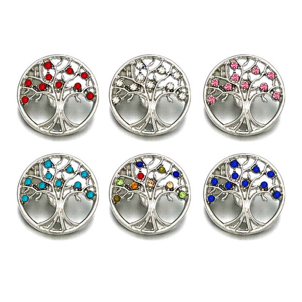 Wholesale Tree metal Rhinestone Snap Buttons w187 Diy Jewelry fit 18mm Snap button Necklaces/Bracelets for women Findings