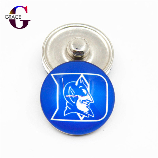 20pcs/lot NCAA Duke Blue Devils Team Sports Charms Ginger Glass Snap Buttons Fit 18mm Snap Women Bracelet&Bangles Necklace DIY Jewelry