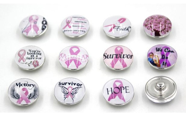 Free Shipping Pink Ribbon Breast Cancer Awareness Buttons Chunky 18mm DIY Snaps Interchangeable Button for Snap Bracelet Rings Jewelry