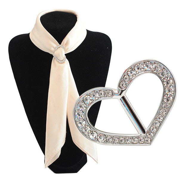 2pcs/lotHight quality heart silk scarf buckle rose gold silver crystal wholesale for women girl gift scarf jewelry