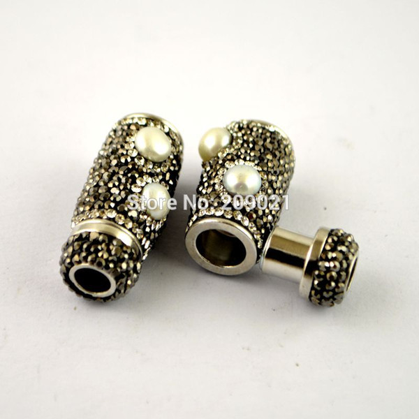 DIY Pearl Pave Rhinestone Crystal Magnetic Clasp For Round Leather 6mm Hole Jewelry Making 10set