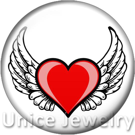 AD1301523 12/18/20mm Snap On Charms for Bracelet Necklace Hot Sale DIY Findings Glass Snap Buttons wings of love Design noosa