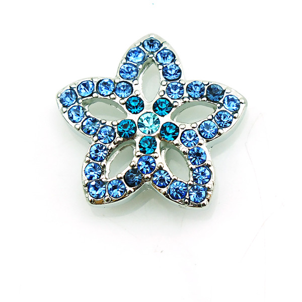 Fashion 18mm Snap Buttons Blue Rhinestone Flower Metal Casp DIY Interchange Bracelets Accessories Jewelry