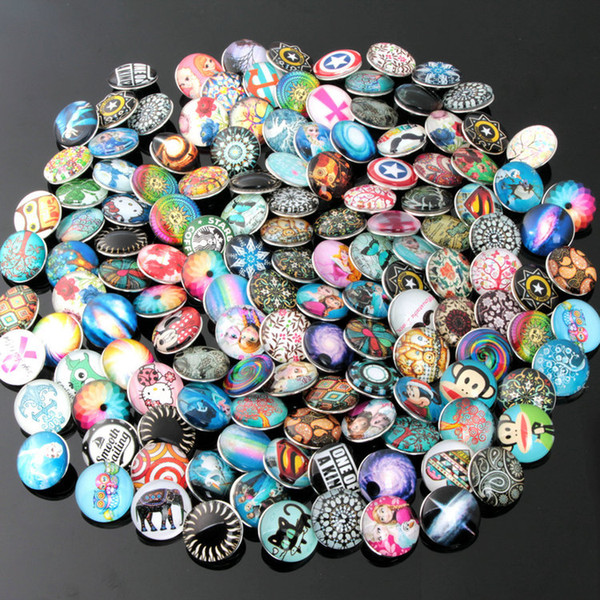 50pcs/lot Cute cartton Glass Diamond Noosa Interchangeable Snap Buttons DIY Jewelry Accessory Ginger Snap Jewelry Mix styles Round 18mm