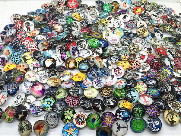 wholesale 100pcs/lot assorted mixed different styles high definition 18mm round glass ginger snap charms buttons DIY Jewelry Accessories