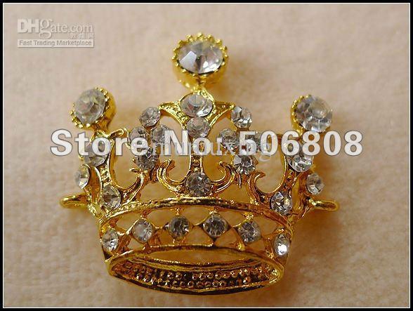 30PCS Crown Shape Metal Gold Plated With Clear Crystal Rhinestone Sideways Bracelet Connector Beads