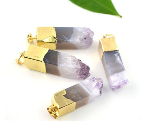 10pcs Natural Amethyst Quartz Druzy Drusy Crystal Gem Stone Jewelry Pendant For Charms Necklace