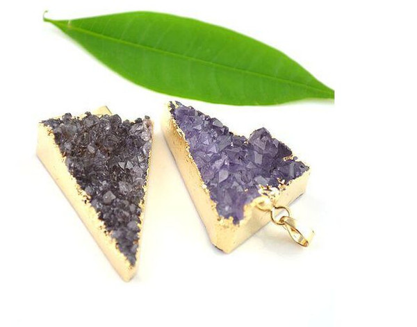 10pcs/lot Newest High quality Triangle shape Amethyst Geode Druzy Gem stone Pendant fit Druzy Jewelry Necklace DIY