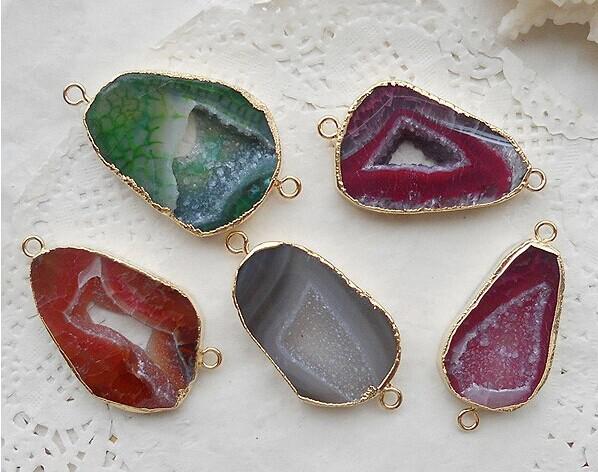 5psc Jewelry Geode Agate Slice Druzy Connecters Gold plated