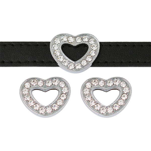 10mm Bling Bling Full Rhinestone Heart Slide Charms Fit 10mm Wristband BraceletPet Collar DIY Slide Charms Jewelry Making SL542