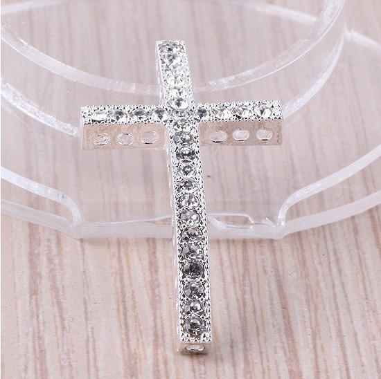 49 x 25 x 4mm Silver Plated With White Crystal Cross Connector Fit For Sideways Cross Bracelet Free Shipping