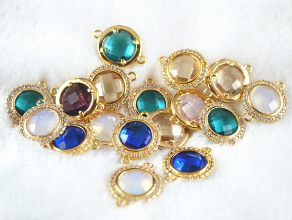 Zircon for 18 * 14 mm beads mixed color natural crystal texture stone frame connector charm bracelet pendant