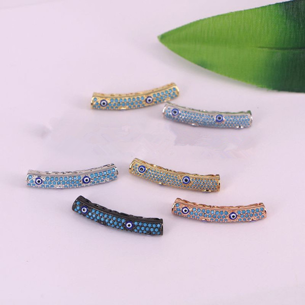 10Pcs Micro Pave Blue Stone Turkey Evil Eye Bar Tube Spacer Connector Bead for jewelry making