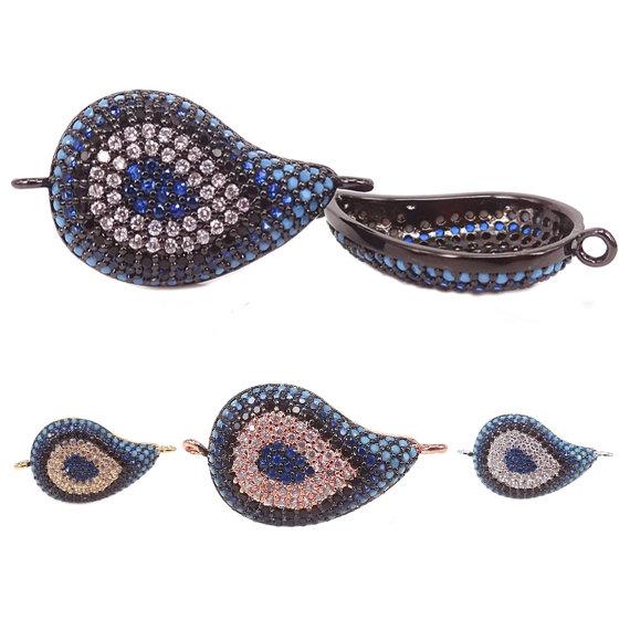 New Classic Comma Connector Beads,Micro Pave Turquoise & MultiColor CZ Evil Eye Connnector Charms Pendant Fit Necklace Bracelet DIY Handmade