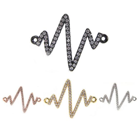 CZ Pave HeartBeat Connector,Micro Pave White Cubic Zirconia Lightning Connector Charms Pendant For Necklace Bracelet DIY Bracelet Components