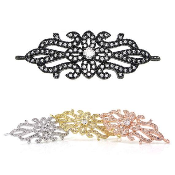 Free Shipping,Hollow Filigree Flower Jewelry Findings Link Connector Pendant Micro Pave Zircon Bead For Necklace Bracelet Diy 40mm*13mm