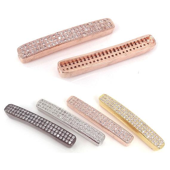 Gold /Silver/Black Plated Micro Pave CZ Cubic Zirconia Long Tube Shape Metal Charm For Jewelry Bracelet DIY Making Spacer Beads,35x5mm