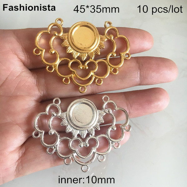 10 pcs -45*35mm Metal Scroll Cloud Multi-loop Connectors With 10mm Base Setting,Handmade Jewelry Findings,Gold-color,Silver -XP