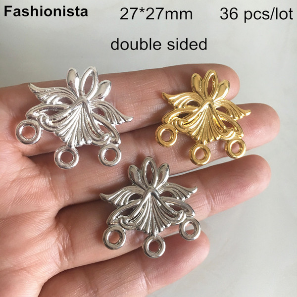 36 pcs -27*27mm Double Sided Flower Charm Connectors For Jewelry,1 to 3 Multi-loop Metal Filigree Dangles,Gold-color,Silver -XP