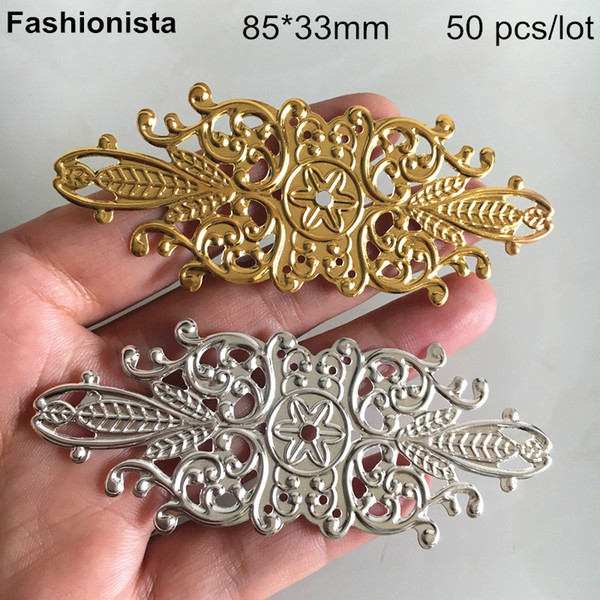 50 pcs Metal Stamping Filigree Flower Connectors 85*33mm,Gold-color,Silver-color,Wonderful Metal Filigrees For Jewelry & Crafts