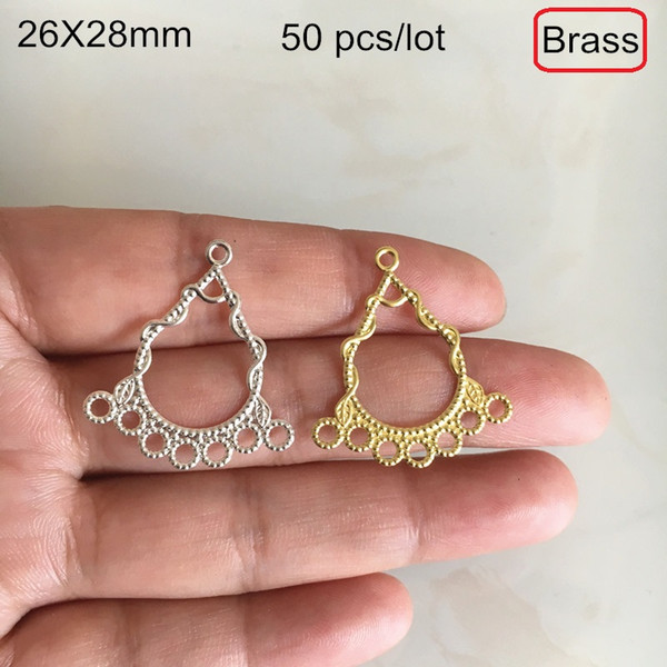 50 pcs -26x28mm Brass Filigree Chandelier Charm Connectors,Raw Brass Color,Silver-color, 1 to 7 Jewelry Link For Earrings DIY