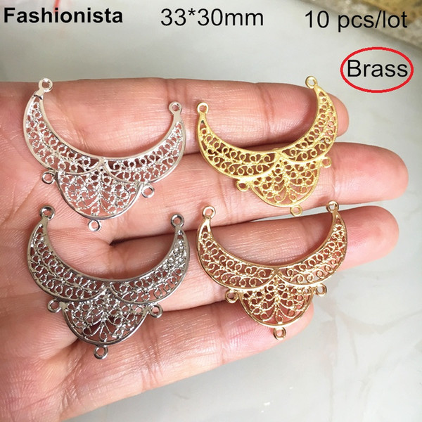 10 pcs -33*30mm Brass Chandelier Earring Connectors With 5 Loop,Ox Horn Shape Jewelry Connectors,Gold-color,Silver-color,For DIY