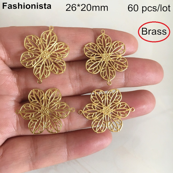 60 pcs -26*20mm Brass Flower Connectors,6 Petal Filigree Flowers With 2 Loop,Sunflower Connector For Crafts Jewelry DIY -DGG