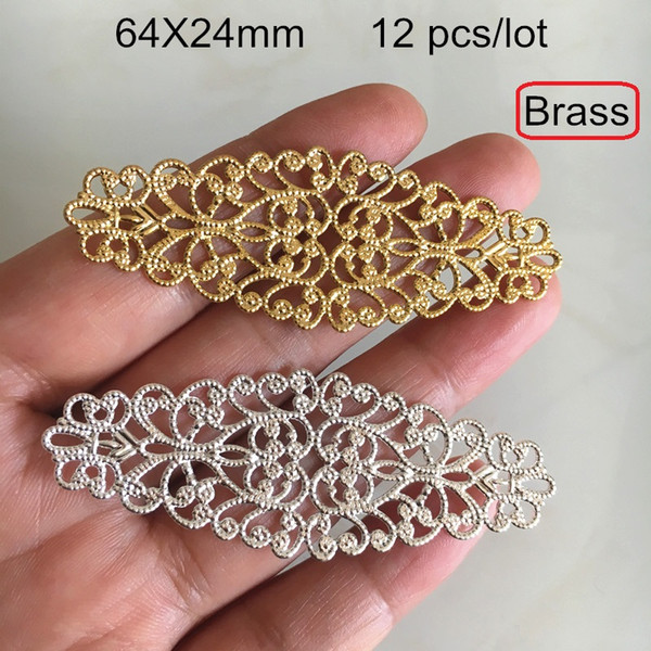 12 pcs -64X24mm Brass Filigree Long Flower Connectors,Gold-color,Silver-color,Brass Hollow Filigree Settings,DIY Crafts Jewelry