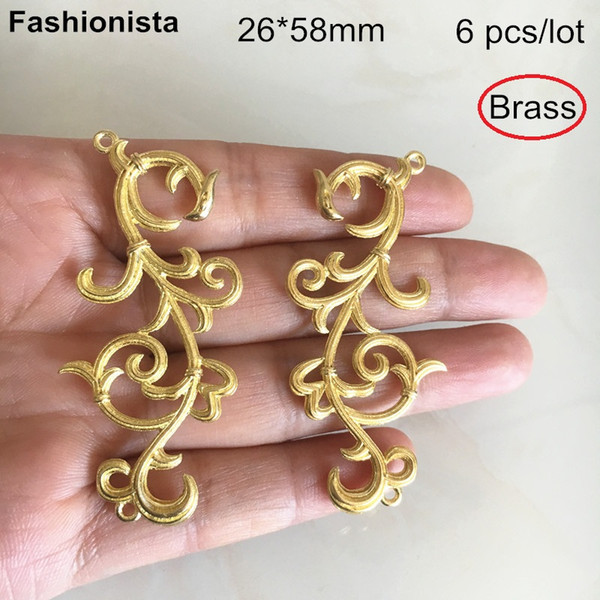 New 3 Pairs(6 pcs) -26*58mm Crafted Filigree Brass Connectors,Brass Cast Jewelry Connectors,Double Sided Link,DIY Supplies -HY