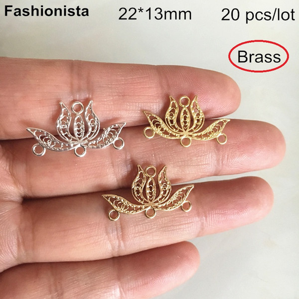 10 pcs -22*13mm Brass Filigree Flower Connectors, 1 to 3 loop,Filigree Lotus Brass Flowers,Gold-color,Silver-color,Raw Brass -HY