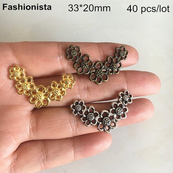 40 pcs - 33*20mm Metal Flowers Connectors,V Shape,5 Flowers,Gold-color,Bronze,Antique Silver,Zinc Alloy Jewelry Link -DGG