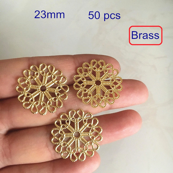 50 pcs Brass Filigree Flowers, 23mm Raw Brass Round Flower Settings,Filigree Brass Flower Connectors For Jewelry DIY -DGG