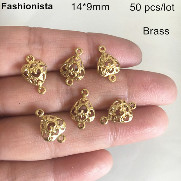 50 pcs Brass Filigree Heart Connectors 14*9mm,3D Shape Raw Brass Hollow Heart,Brass Filigree Jewelry Supplies -DGG