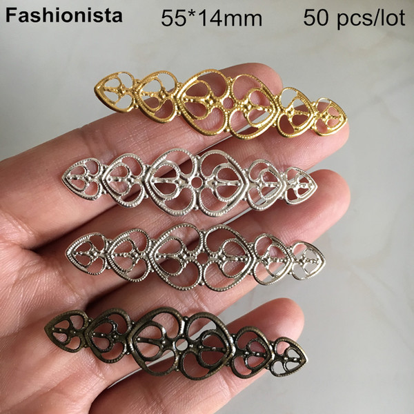 50 pcs Long Hearts Connectors 55*14mm Metal Alloy Stamping Crafts,DIY Jewel Findings,Gold-color,Silver-color,Steel,Bronze