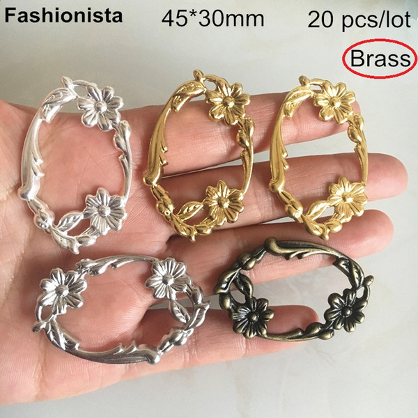 20 Pcs Brass Stamping,Floral Wreath, 45*30mm Oval Flower Ring Connector, Delicate Ornament Filigree Jewelry Findings