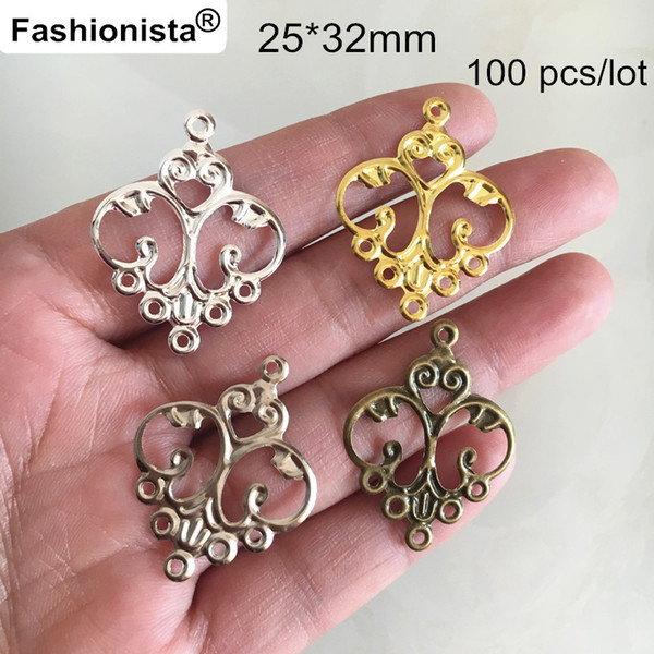 Chandelier Jewelry Connectors,Scroll Lucky Clouds Filigree Metal Stamping,25*32mm Gold-color,Silver-color,Steel,Bronze - 100 pcs