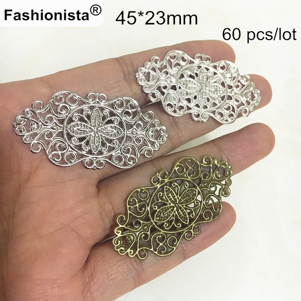 Gold-color / Silver-color / Steel / Bronze Filigree Metal Stampings,45*23mm OX Filigree Connectors,DIY Jewel Materials - 60 pcs