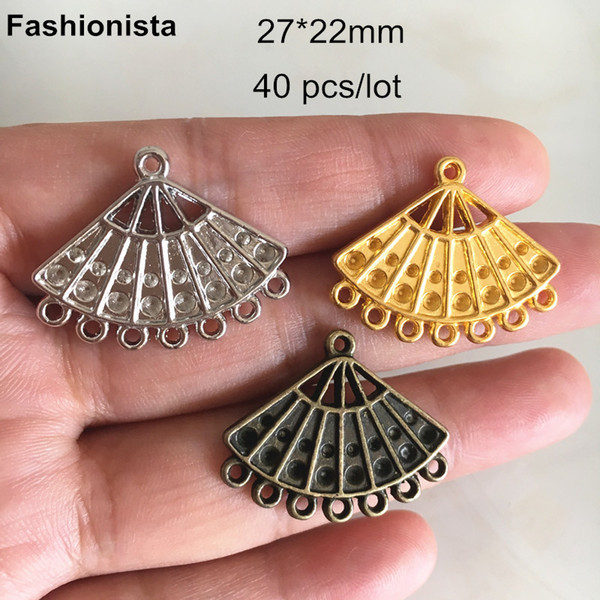 40 pcs Multi-loop Fan Connectors For Jewelry Making,27*22mm Gold-color,Steel color,Bronze color,Thick Metal Jewelry Connectors